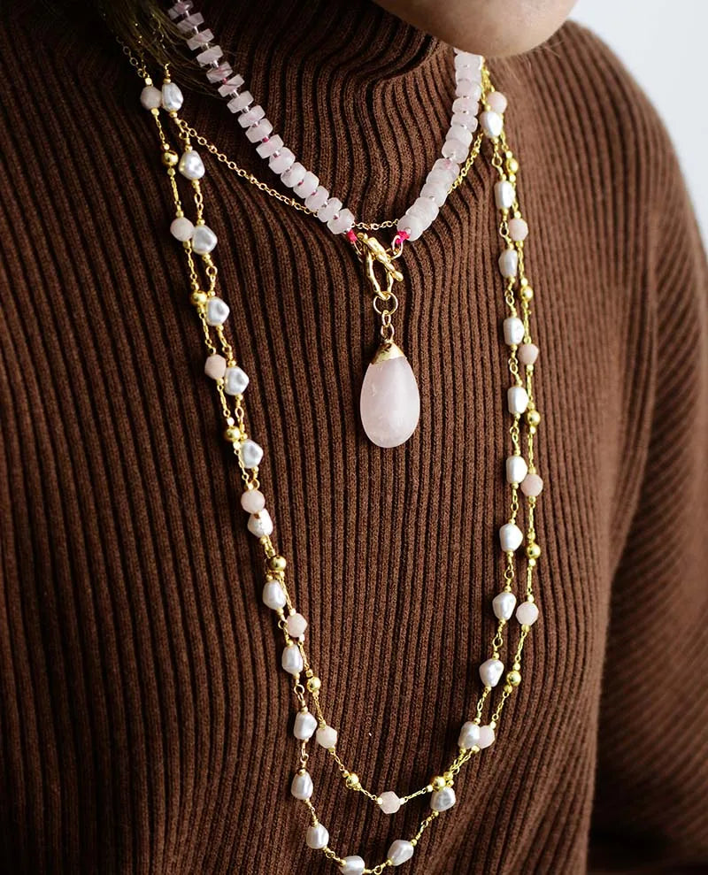 Natural Rose Quartz Lariat Necklace