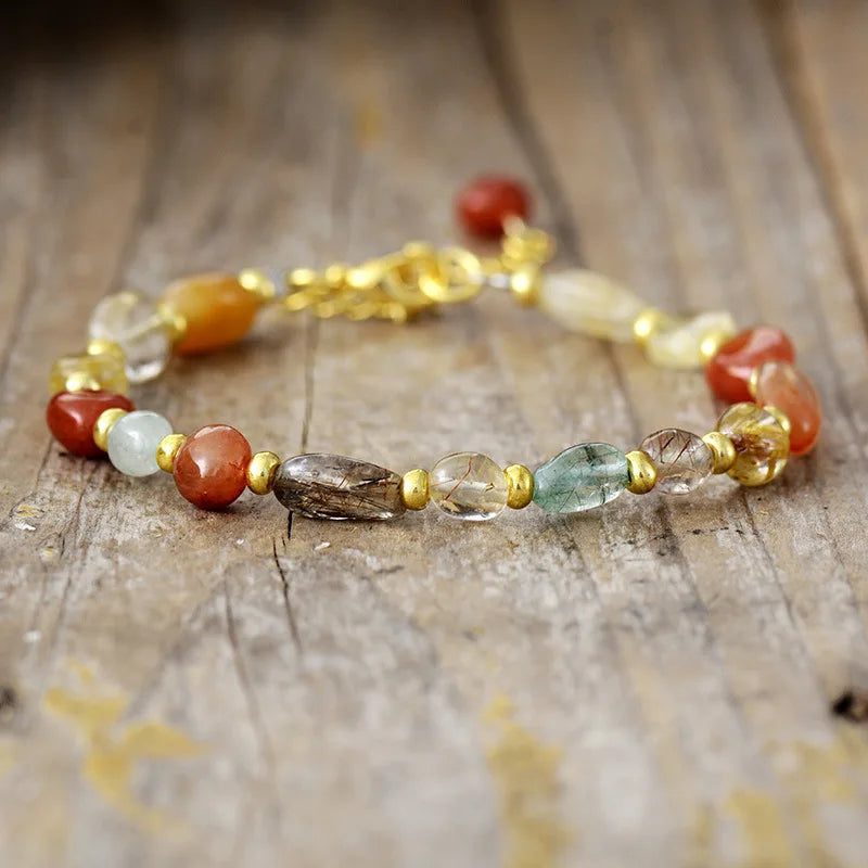 Natural Mixed Quartz & Agate Gold Plated Bracelet