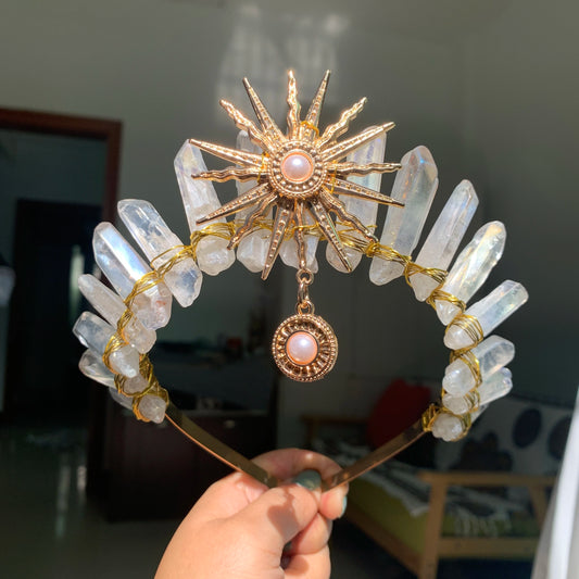 Natural Raw Crystal High Priestess Sun Tiara