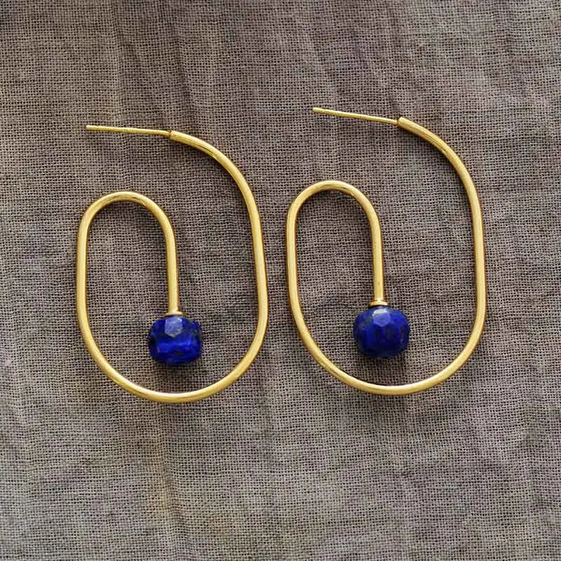 Natural Lapis Lazuli / Amethyst Gold Plated Hoop Earrings