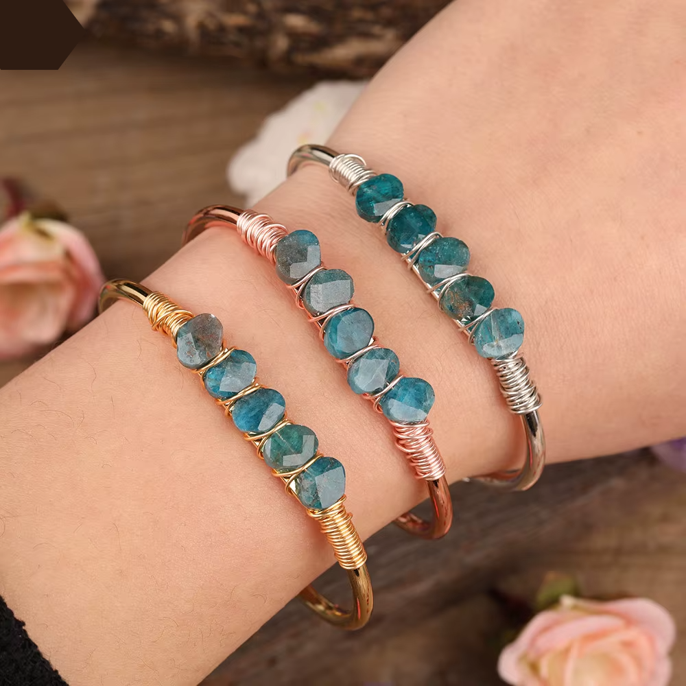 Natural Apatite Wire Cuff Bracelet