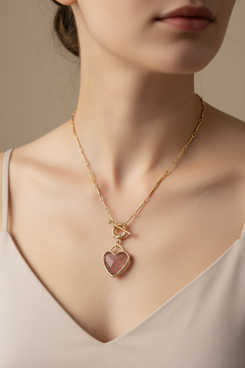 Heart-shaped necklace on model