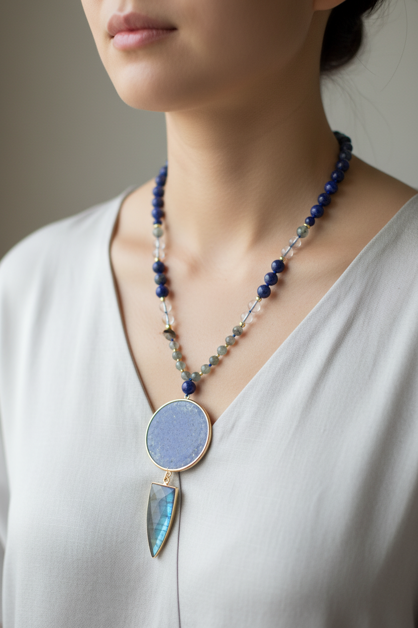 Lapis lazuli necklace on model