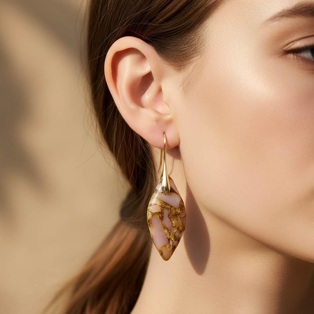 Model wearing Pink Opal Leaf Earrings