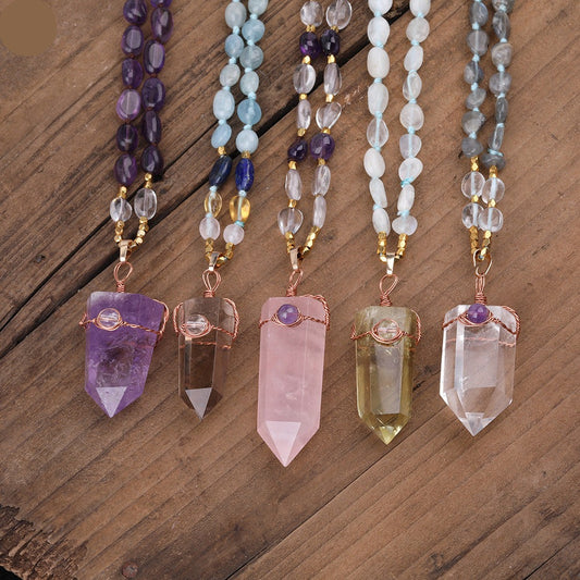 Natural Quartz Crystal Pointed Pendant Necklace