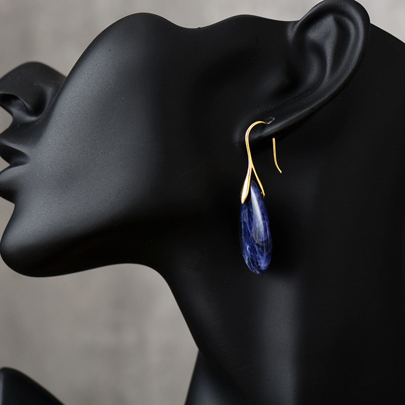 Natural Sodalite Teardrop Earrings