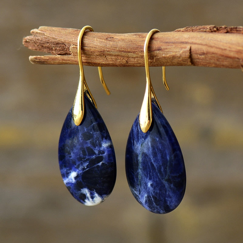 Natural Sodalite Teardrop Earrings