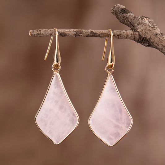 Natural Rhombus Shaped Rose Quartz Earrings