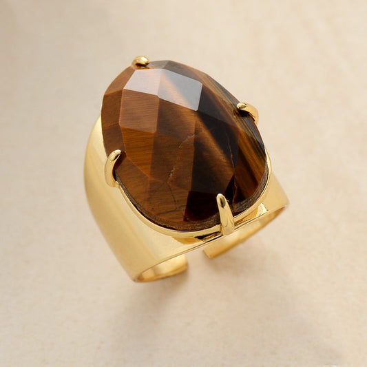 Natural Tiger's Eye Stone Cuff Ring