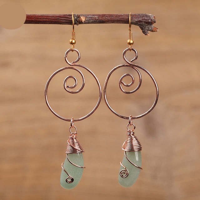 Natural Rose Gold Copper & Gemstones Earrings