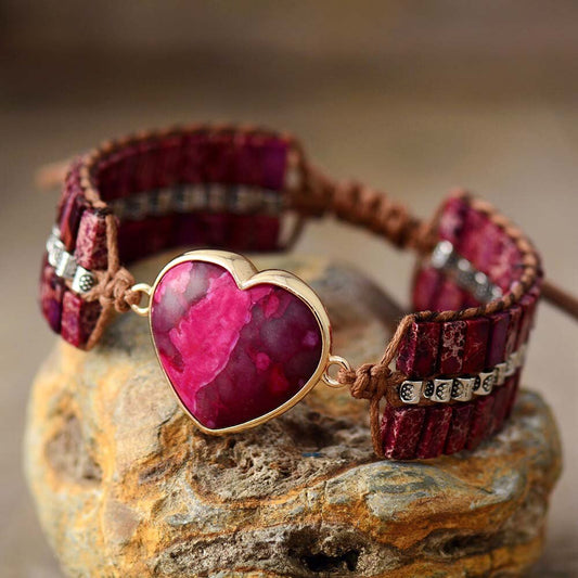 Natural Red Jasper Heart Wrap Bracelet