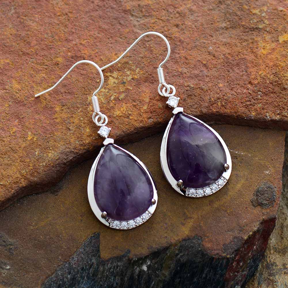 Natural Amethyst & Zircons Teardrop Earrings