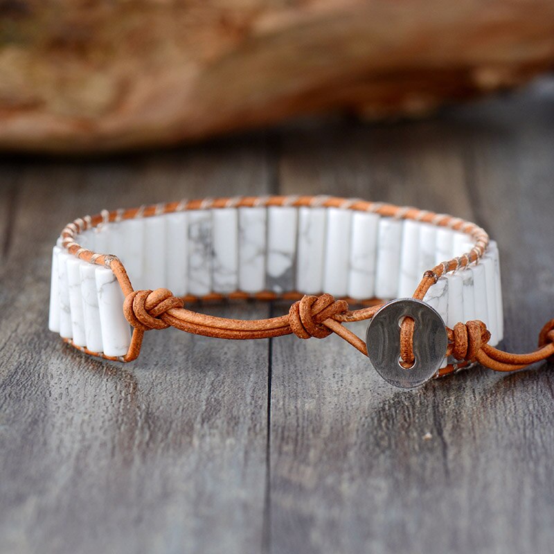 Natural Howlite Leather Wrap Bracelet