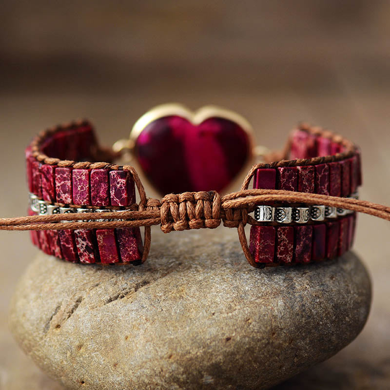 Natural Red Jasper Heart Wrap Bracelet