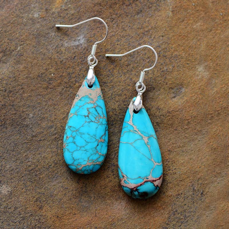 Natural Turquoise Jasper Teardrop Earrings