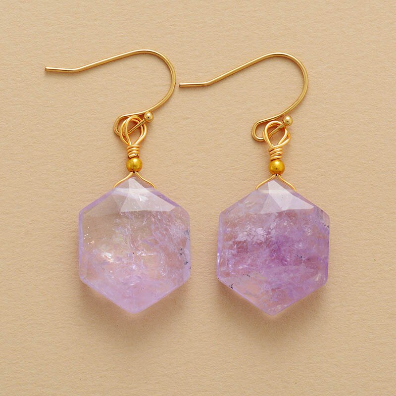 Natural Lapis Lazuli / Amethyst / Labradorite Hexagon Earrings