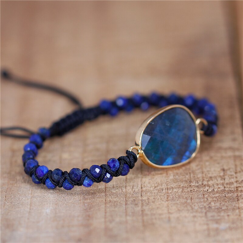 Natural Lapis Lazuli & Flash Labradorite Braided Bracelet