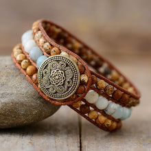 Load image into Gallery viewer, Natural Jasper &amp; Agates Beads Cuff Leather Bracelet
