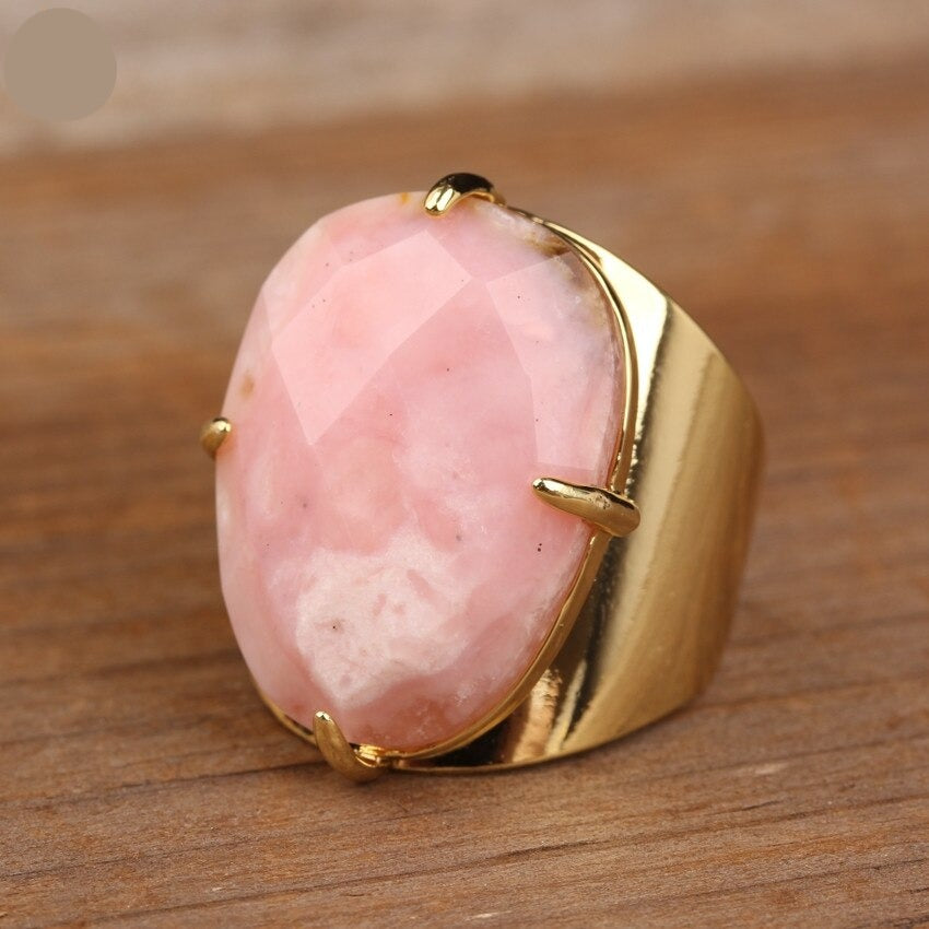 Natural Pink Opal Cuff Ring