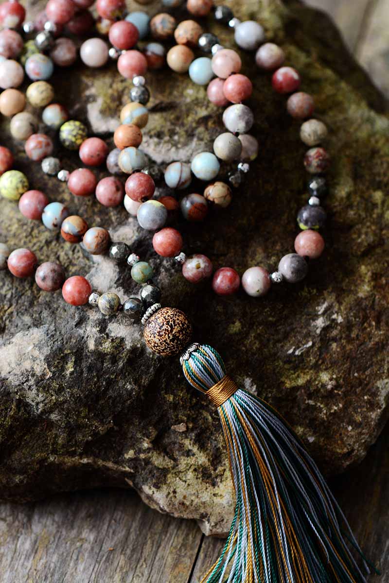 Natural Imperial Jasper & Pyrite 108 Beads Mala