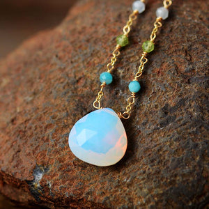 Natural Opal Teardrop Pendant Chain Necklace