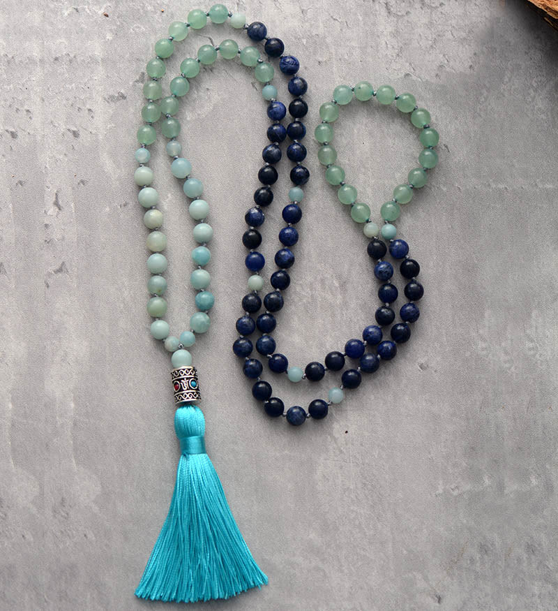 Natural Aventurine, Sodalite & Amazonite 108 Beads Mala Necklace