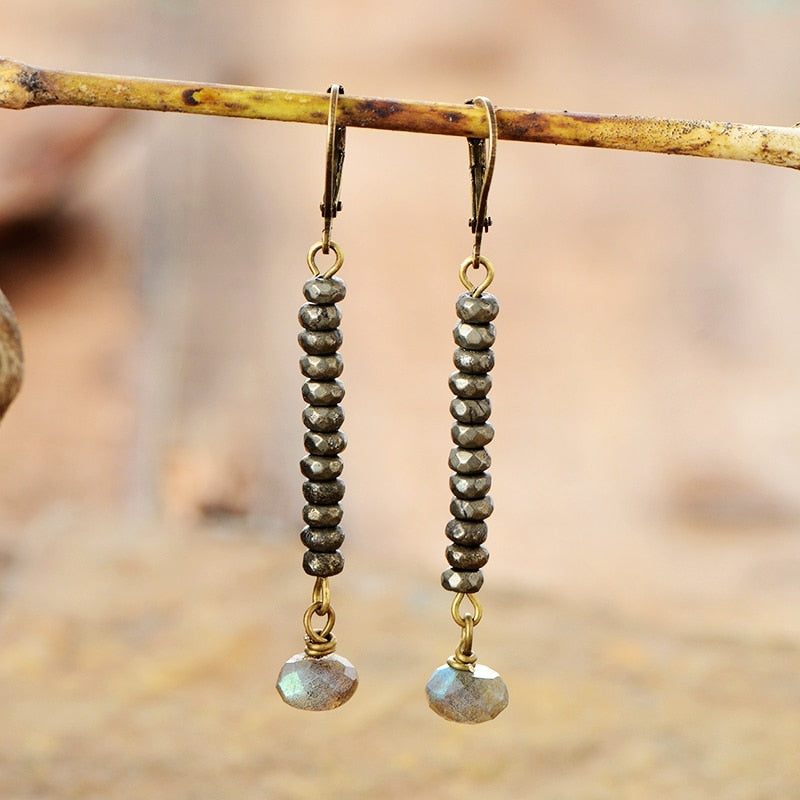 Natural Pyrite & Labradorite Dangle Earrings