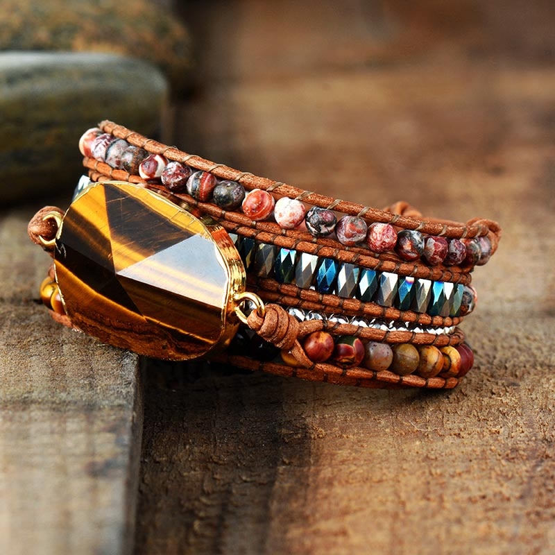 Natural Tiger Eye & Jasper Wrap Bracelet