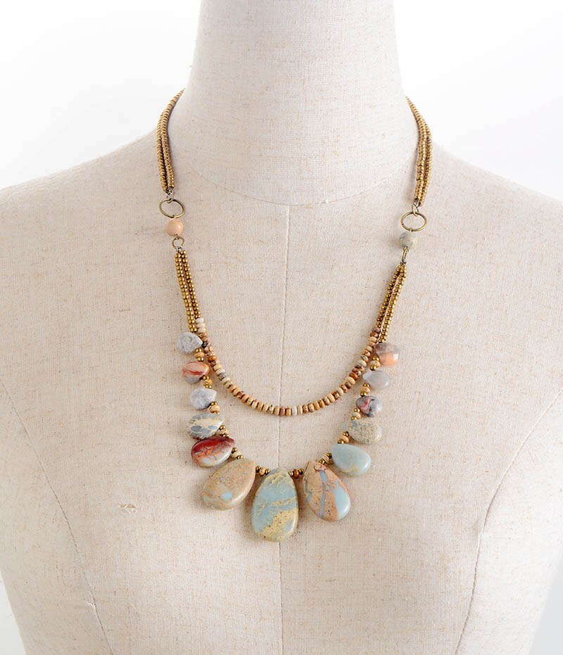 Multi-layered Choker Necklace with Natural Imperial Jasper & Agate Beads