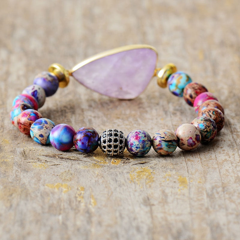 Natural Purple Jasper & Amethyst Charm Beaded Bracelet