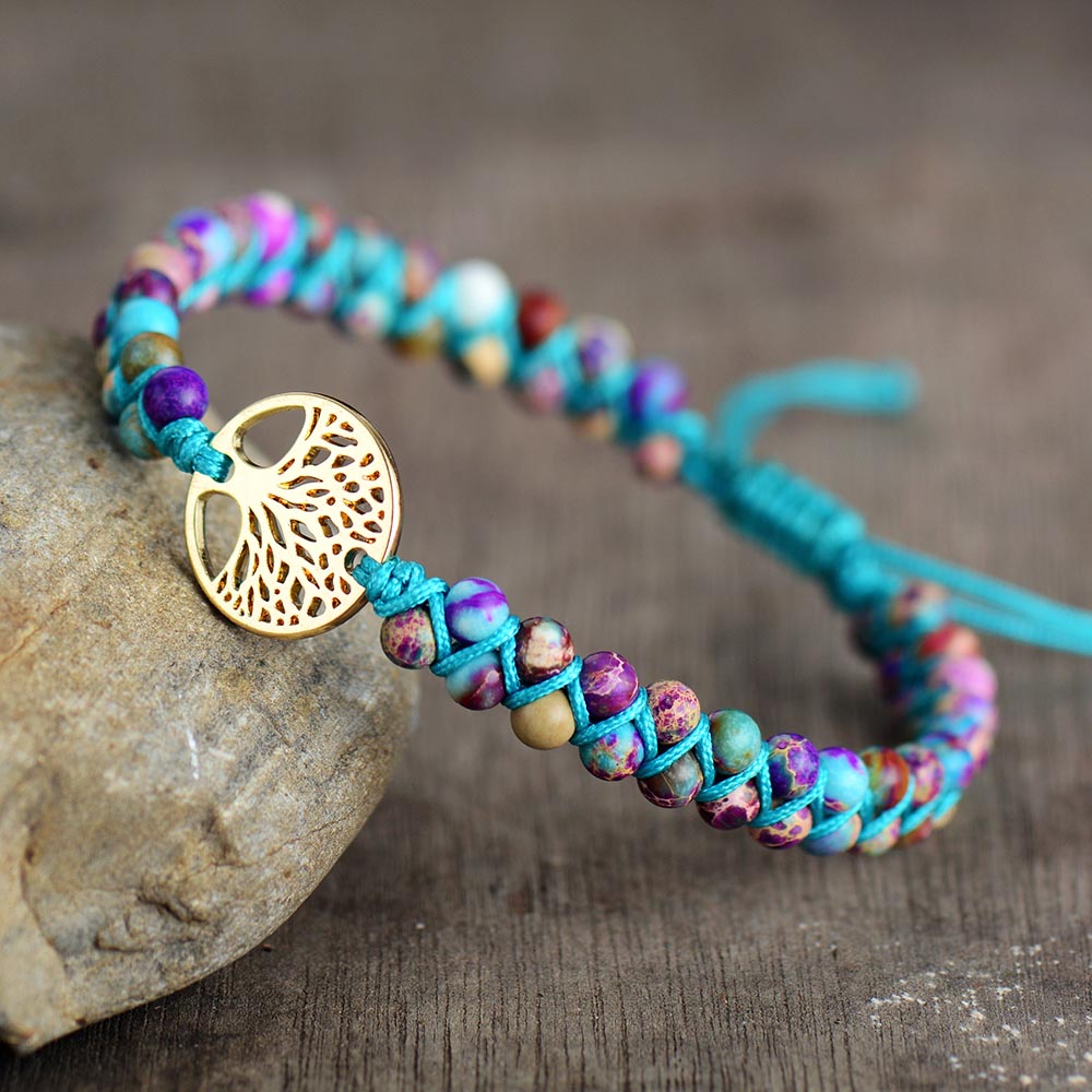 Natural Jasper Tree of Life Wrap Bracelet