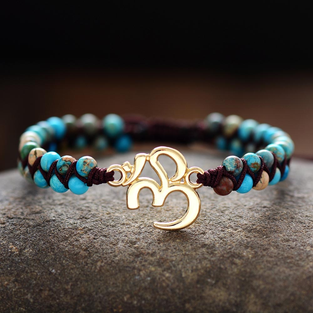 Natural Turquoise Jasper Braided OM Bracelet