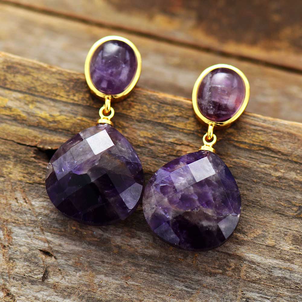 Natural Amethyst Teardrop Stud Earrings