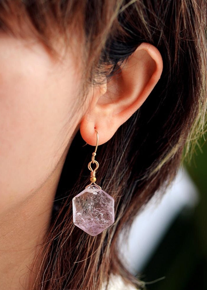 Natural Lapis Lazuli / Amethyst / Labradorite Hexagon Earrings