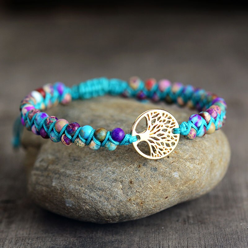 Natural Jasper Tree of Life Wrap Bracelet