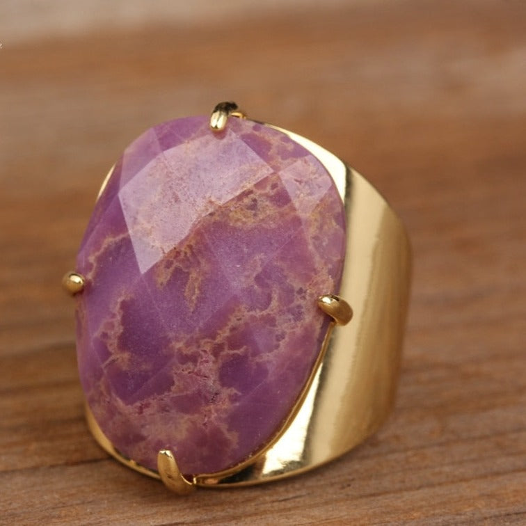 Natural Purple Jade Cuff Ring