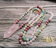 Load image into Gallery viewer, Natural Amazonite, Rhodonite &amp; Rose Quartz Double Point Pendant Necklace
