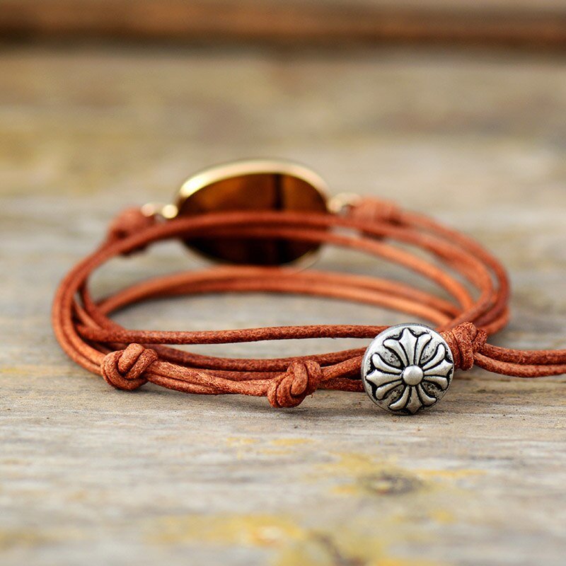 Natural Tiger Eye Leather Wrap Bracelet