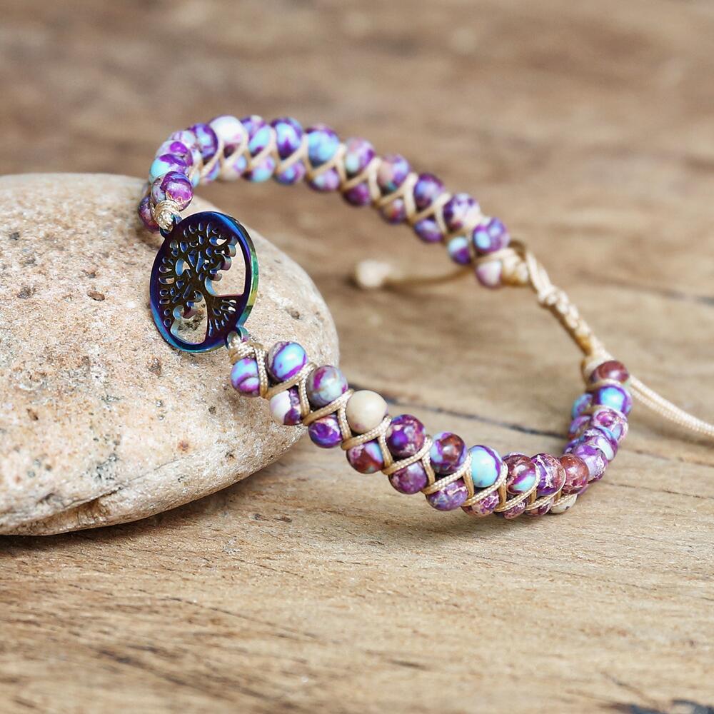 Natural Imperial Purple Jasper Tree of Life Bracelet