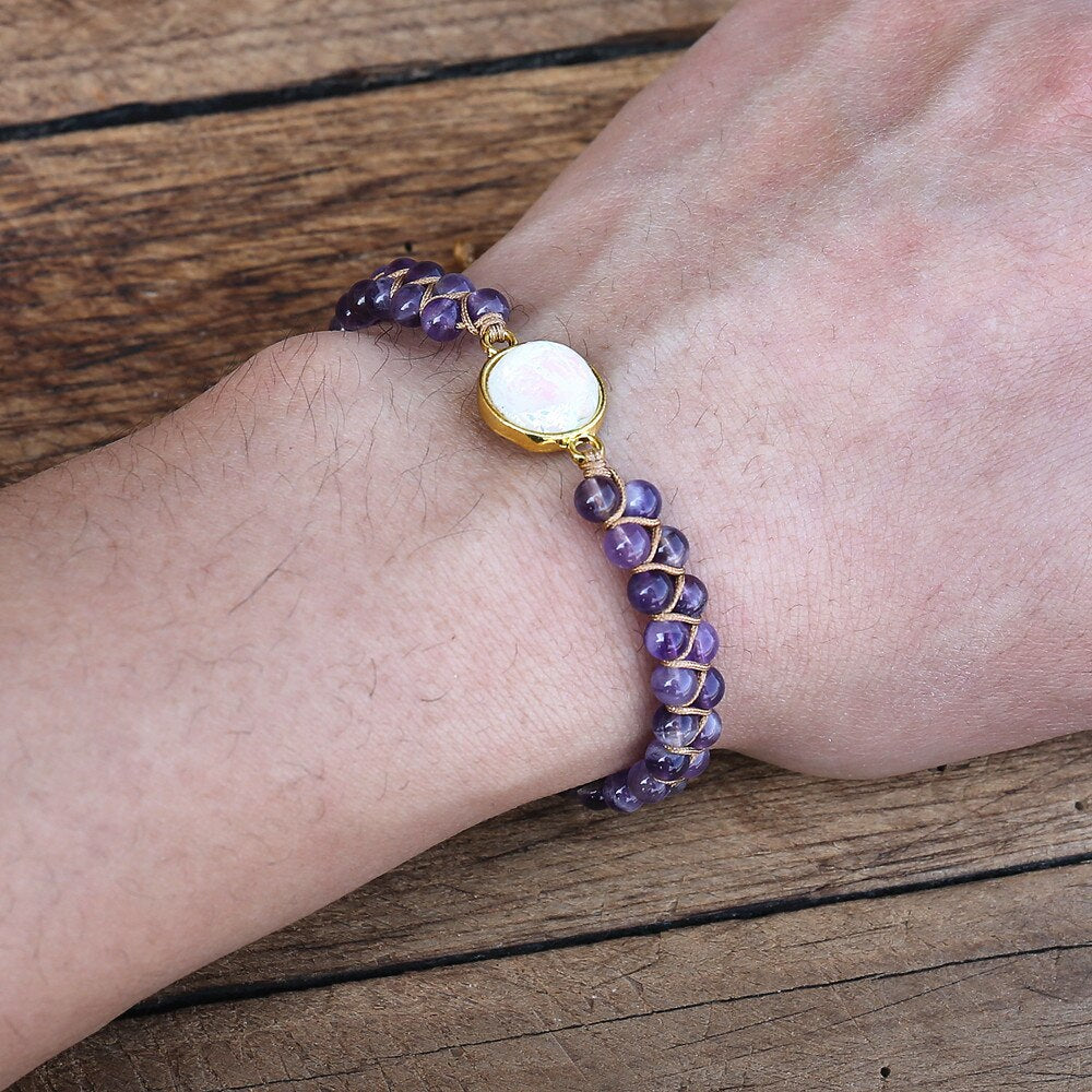 Natural Amethyst & Opal Wrap Bracelet