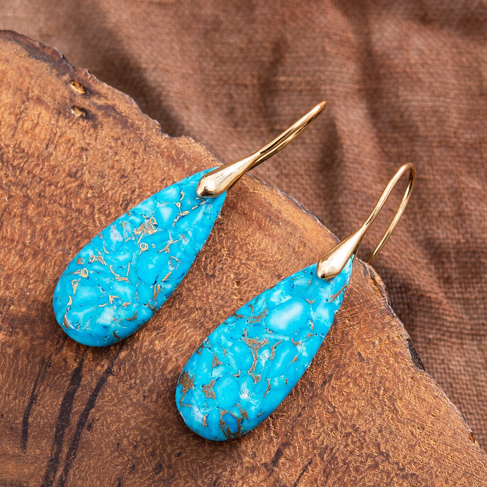 Natural Turquoise Jasper Teardrop Earrings