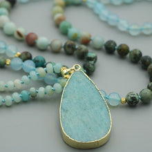 Load image into Gallery viewer, Natural Aventurine, African Turquoise &amp; Amazonite Pendant 108 Beads Mala Necklace
