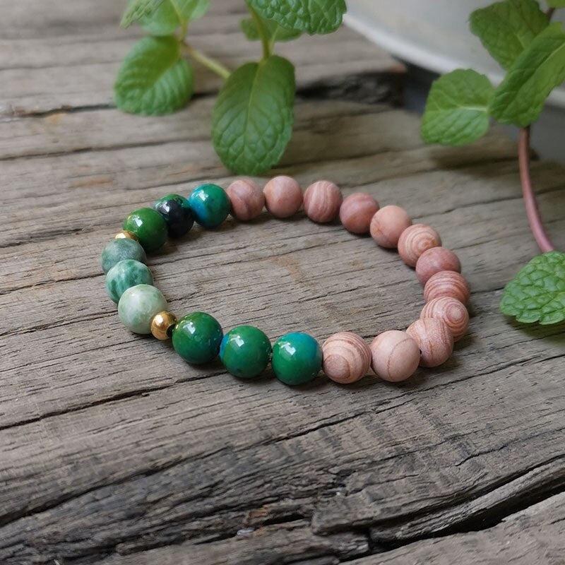 Rare Natural Sandstone, Chrysocolla & Jade 108 Beads Mala Necklace / Bracelet