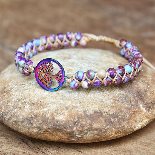 Natural Imperial Purple Jasper Tree of Life Bracelet