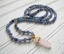 Load image into Gallery viewer, Natural Blue Aventurine &amp; Rose Quartz Pendant Mala Necklace / Bracelet
