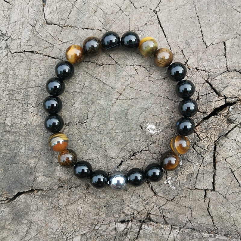 Natural Black Onyx,Tiger's Eye & Hematite 108 Mala Beads Necklace / Bracelet