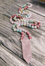 Load image into Gallery viewer, Natural Amazonite, Rhodonite &amp; Rose Quartz Double Point Pendant Necklace
