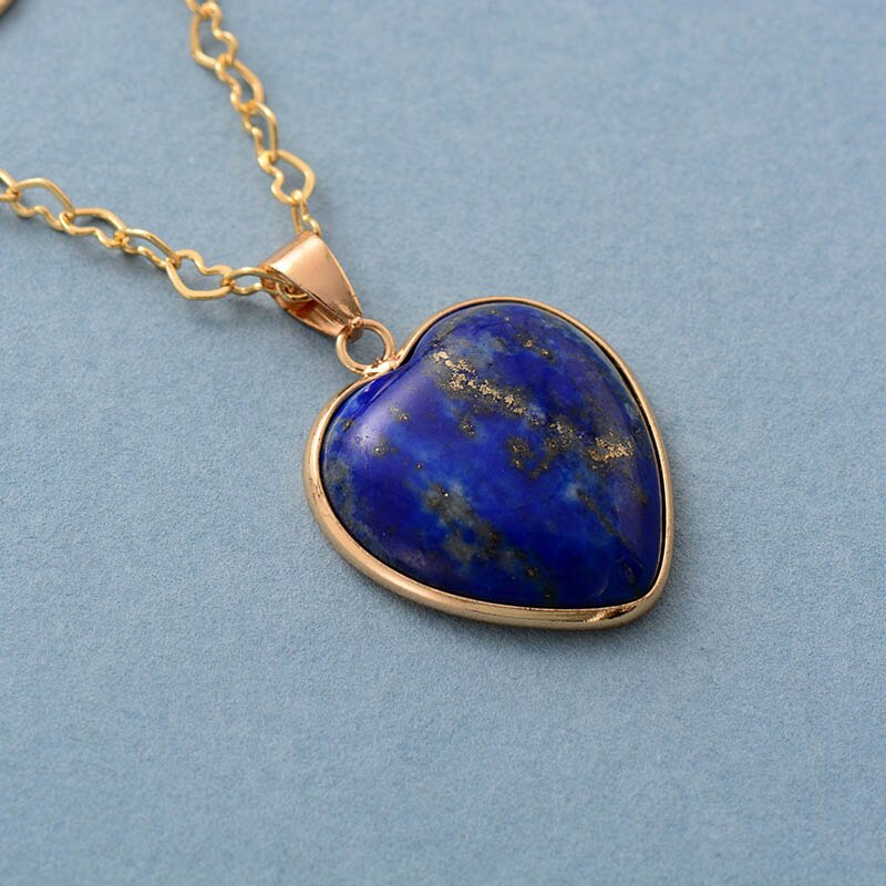 Natural Lapis Luzuli Heart Pendant Multi-Layered Choker Necklace