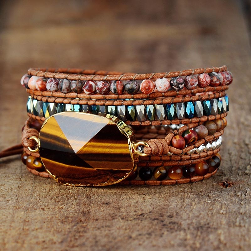 Natural Tiger Eye & Jasper Wrap Bracelet