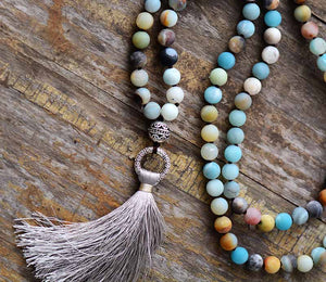 Natural Unpolished Amazonite & Onyx Tibetan Vintage Necklace